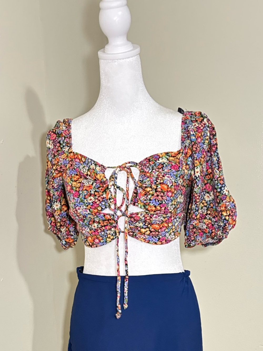 Wild Fable Brown and Purple Puff Sleeve Crop Blouse